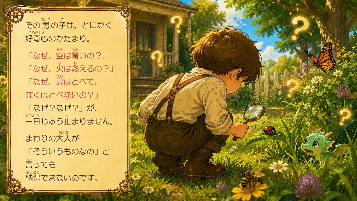 物語のページ：好奇心いっぱいの少年